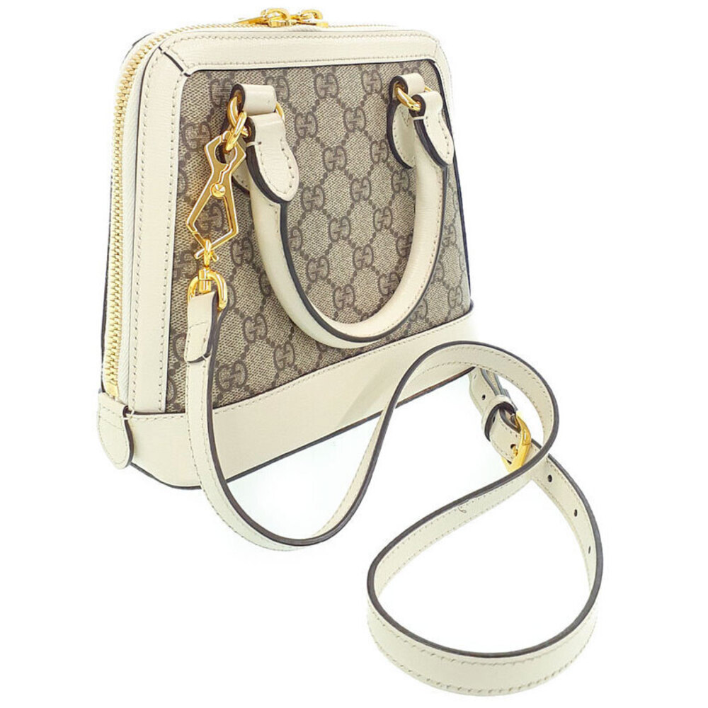 Gucci leather 1955 Top Horsebit Bag Handle GG white Supreme canvas